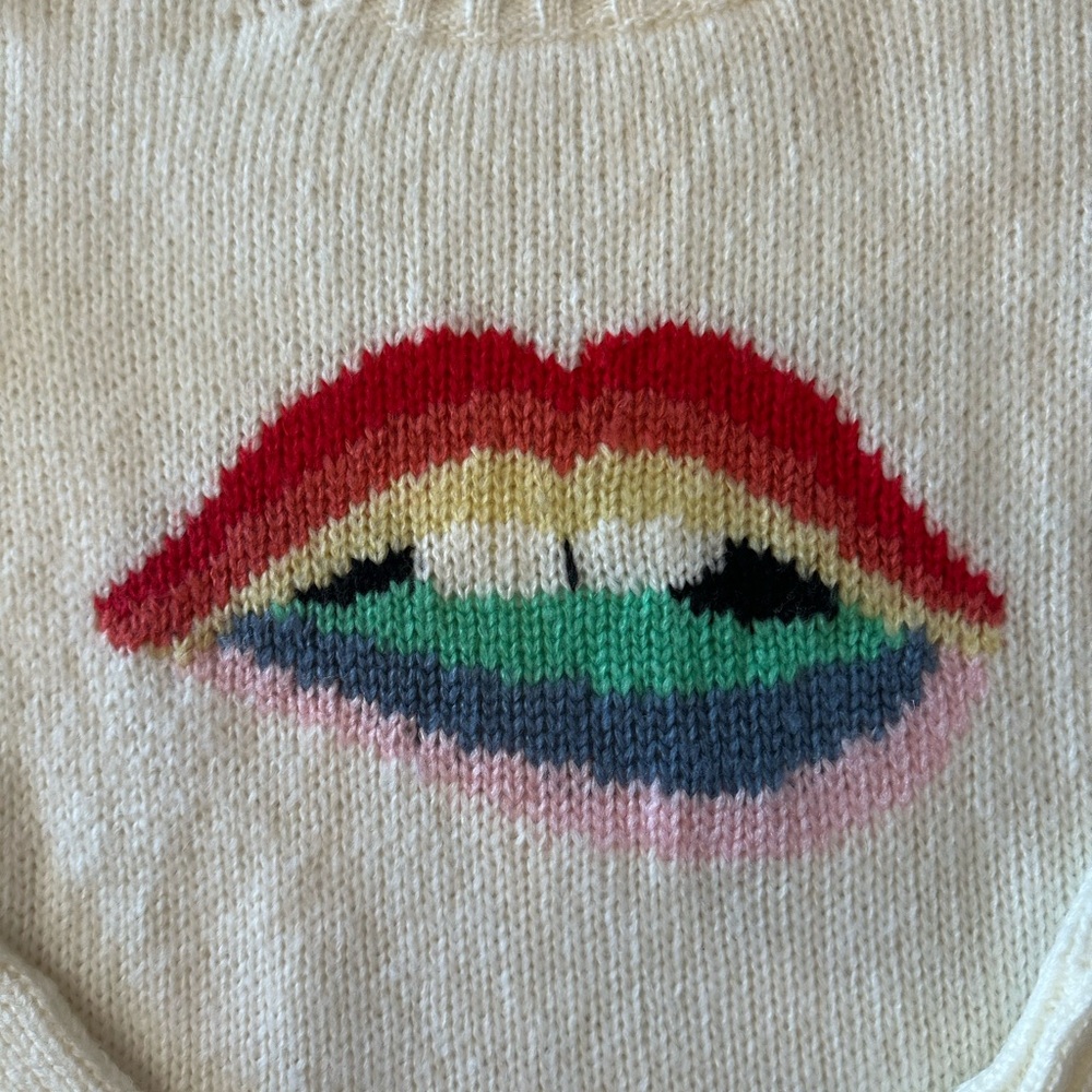 Wooden Ships Cream Sweater with Colorful Lips Design - Picture 2 of 5